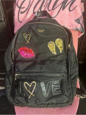 Victoria's Secret Black Backpack with Sequin Patches